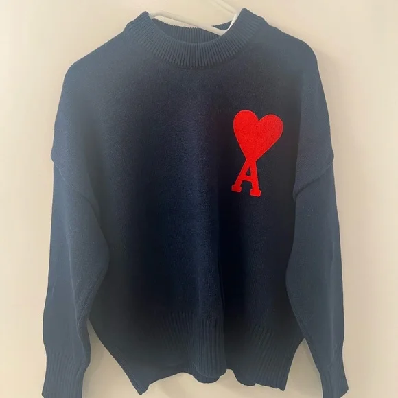 AMI Navy Sweater with Red Heart Logo- S size